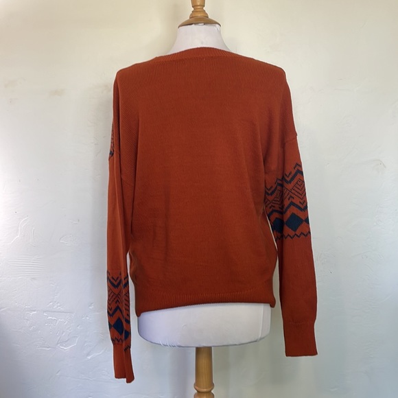 Olivia Sky Women's Burnt Orange and Navy V Neck Cardigan with Pockets Size Large - Picture 5 of 8